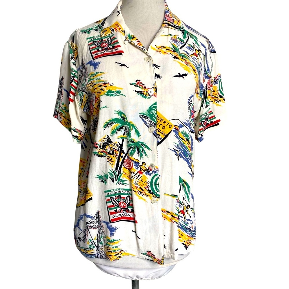 Karen Kane Colorful Tropical Button Down Shirt